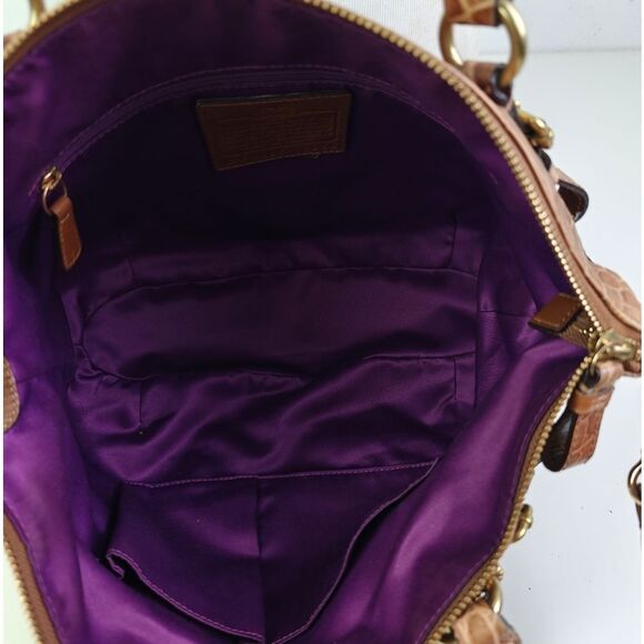 Coach Madison Brown Satchel Croco Embossed Leather Handbag Purse Shoulder Bag - Picture 8 of 9